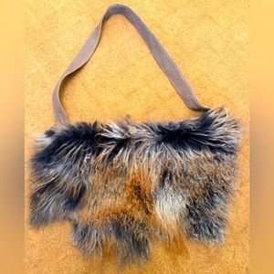 Ventidue Vintage Fuzzy Leather Crossbody Bag- Blue/Tan